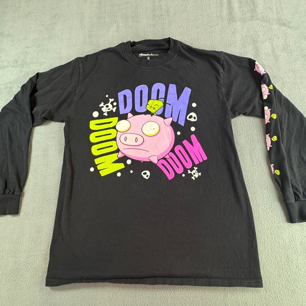 Nickelodeon Invader Zim Gir Pig Doom Doom Doom Long Sleeve Black Shirt Small